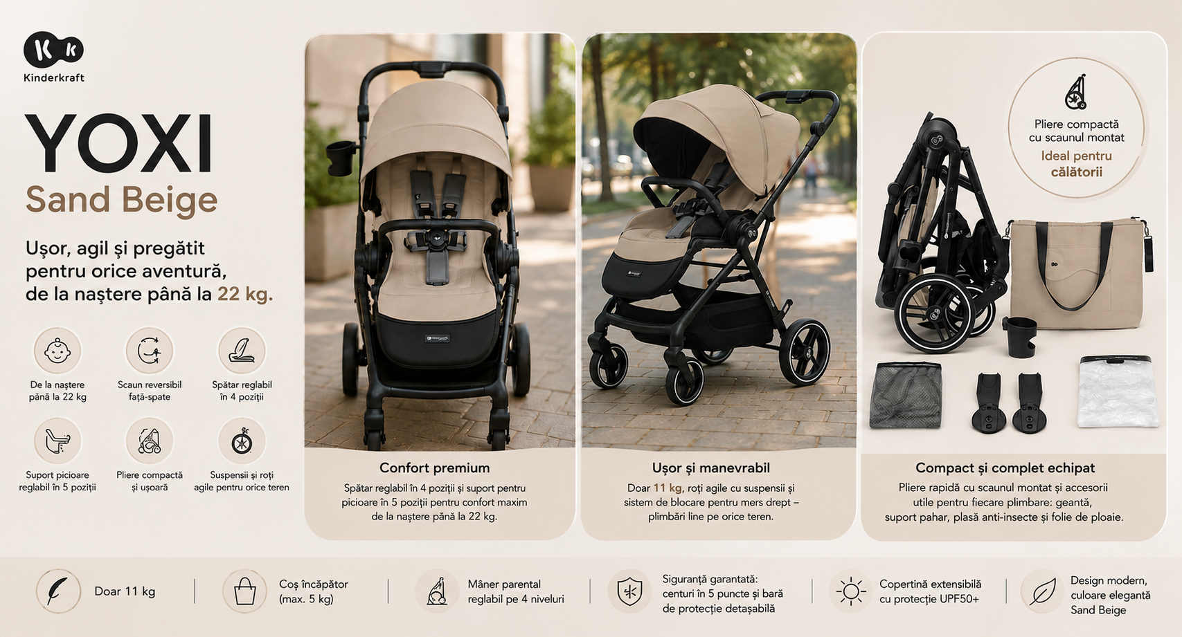 Carucior sport Kinderkraft YOXI Sand Beige
